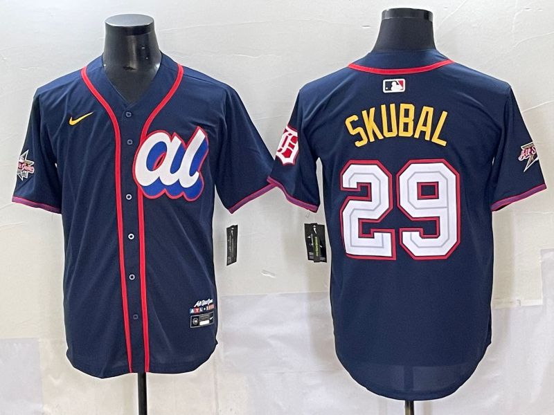 Men 2025 Detroit Tigers 29 Skubal Drak Blue All star Nike MLB Jersey style 1